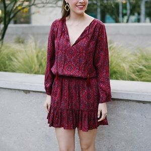 Joie Silk Smock-Waist Peasant Dress